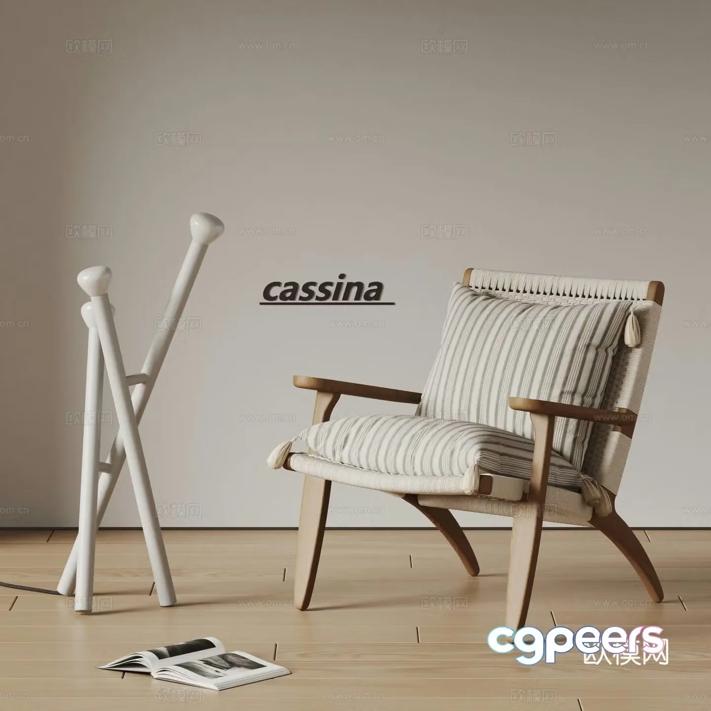 Cassina modern leisure chair sofa chair armchair solid wood chair rattan chair lying 3d model