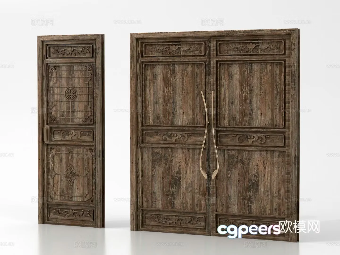 Modern courtyard door Single open door Double open door Old wooden door 3d model