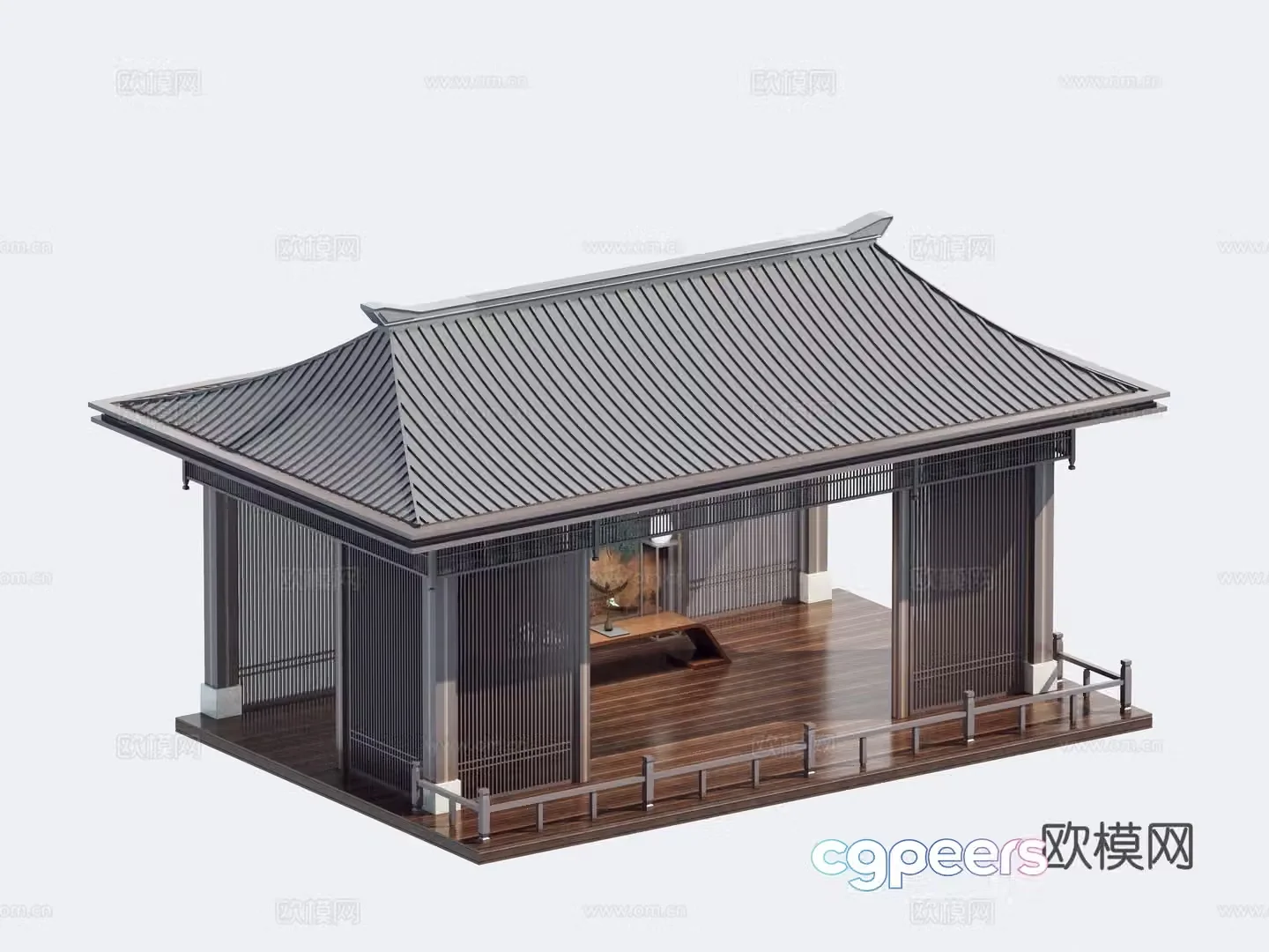 New Chinese style pavilion_Gallery 3D model