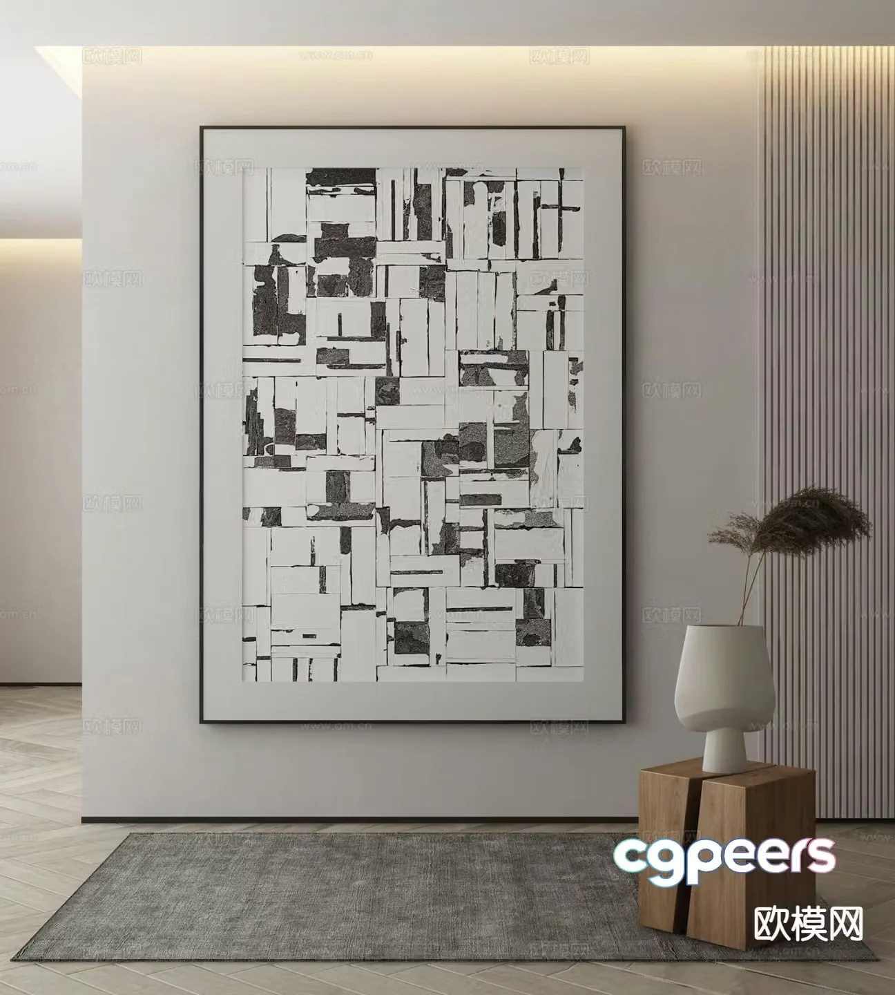 Modern decorative painting black and white hanging painting 3d model