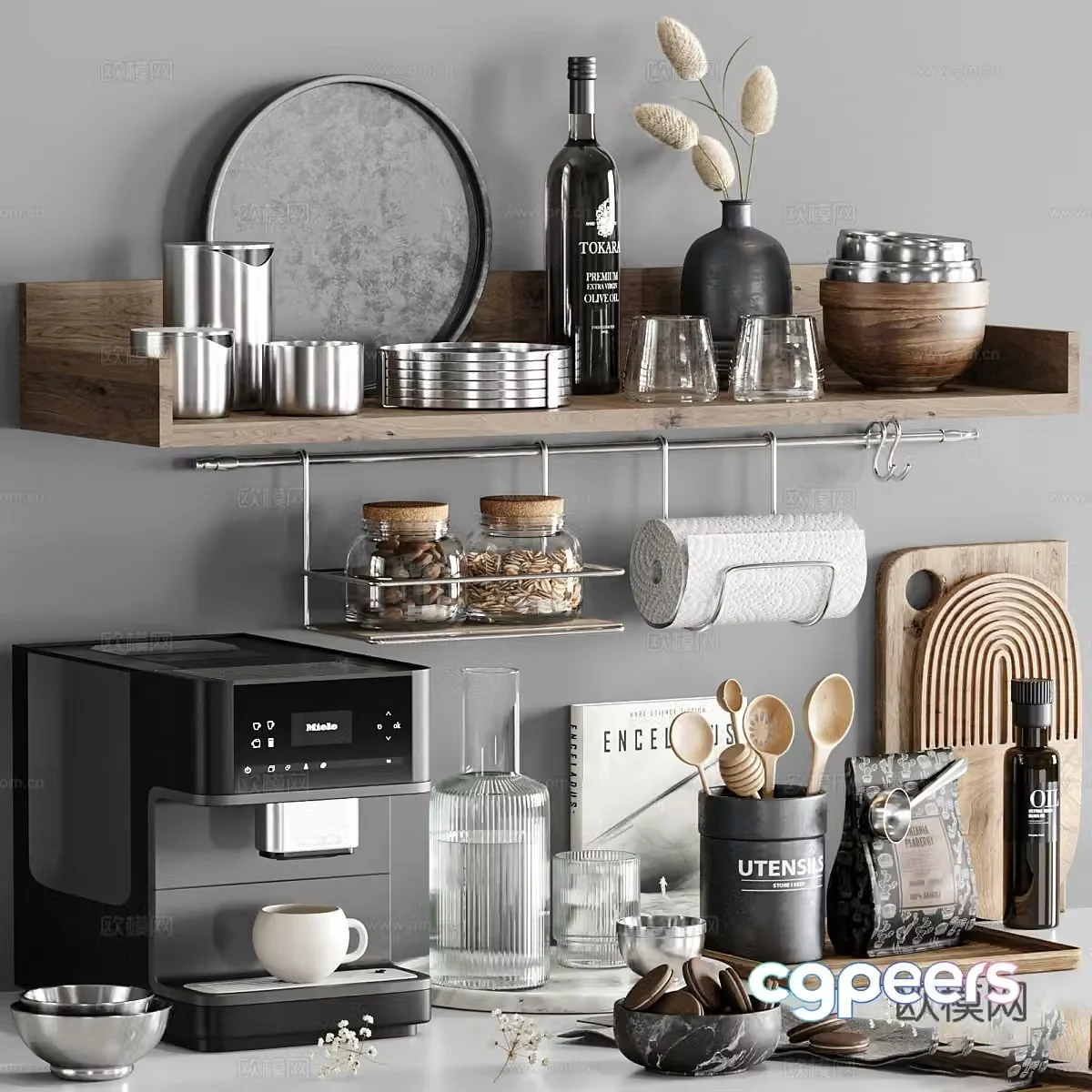 New Chinese -style kitchenware with tableware 3D model