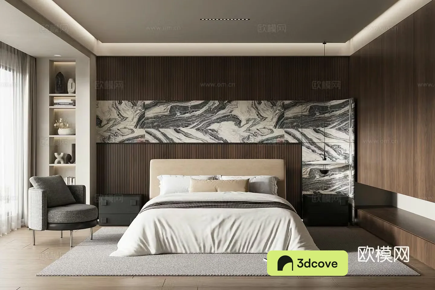 Middle-aged home bedroom master bedroom minimalist bedroom 3d model
