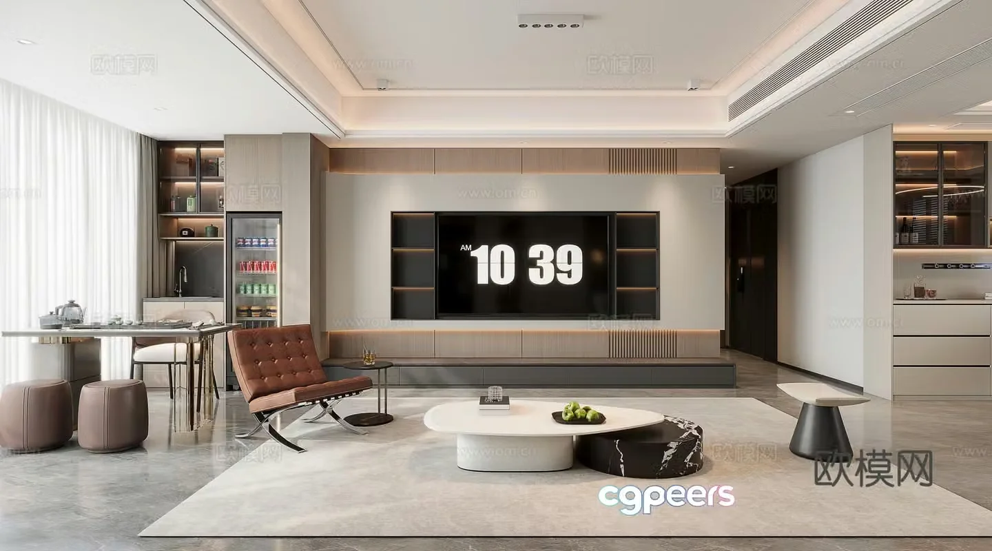 Modern minimalist TV background wall 3d model