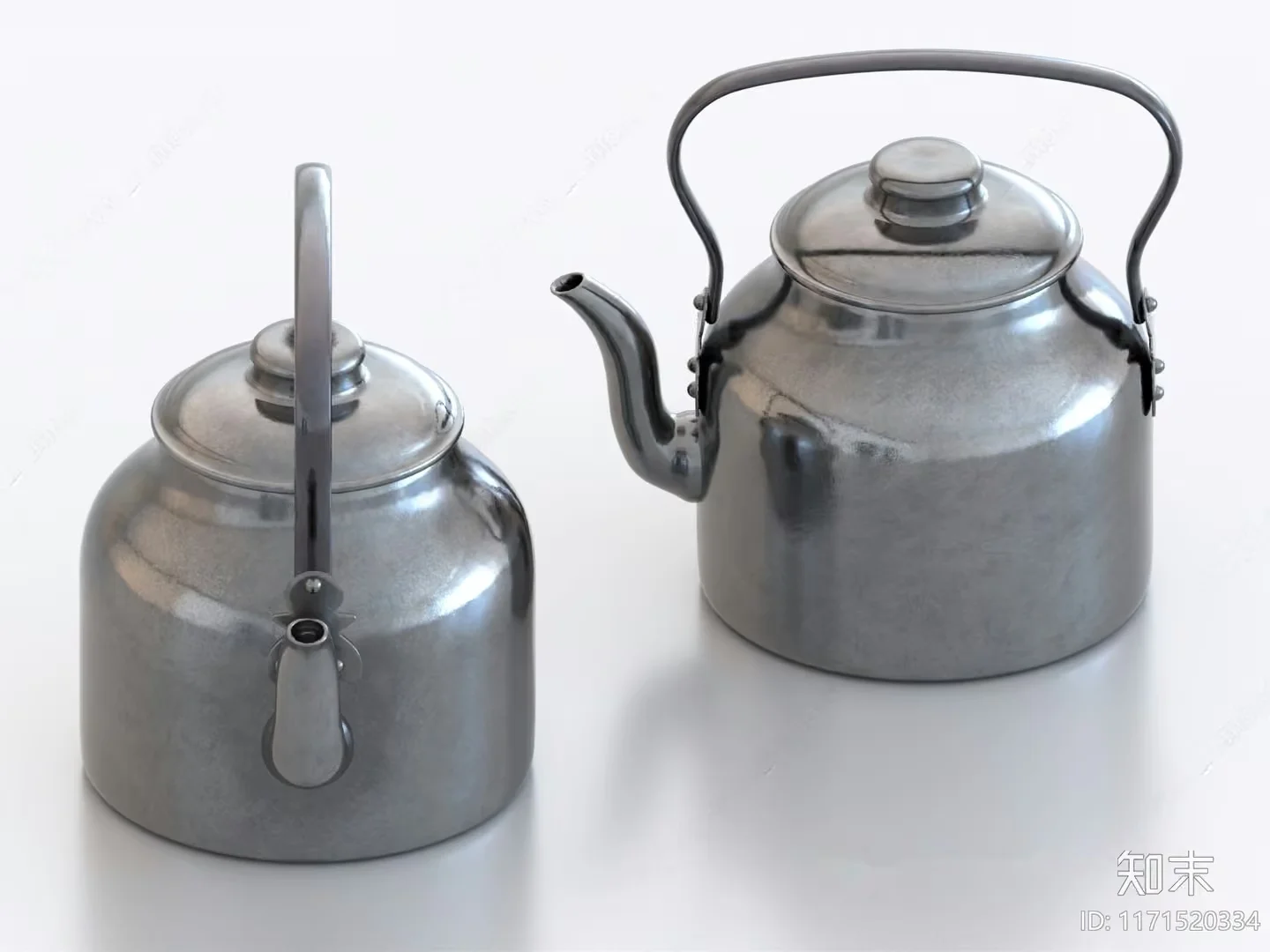 Two Metal Kettles 3D Model – 11146 – VRAY Render
