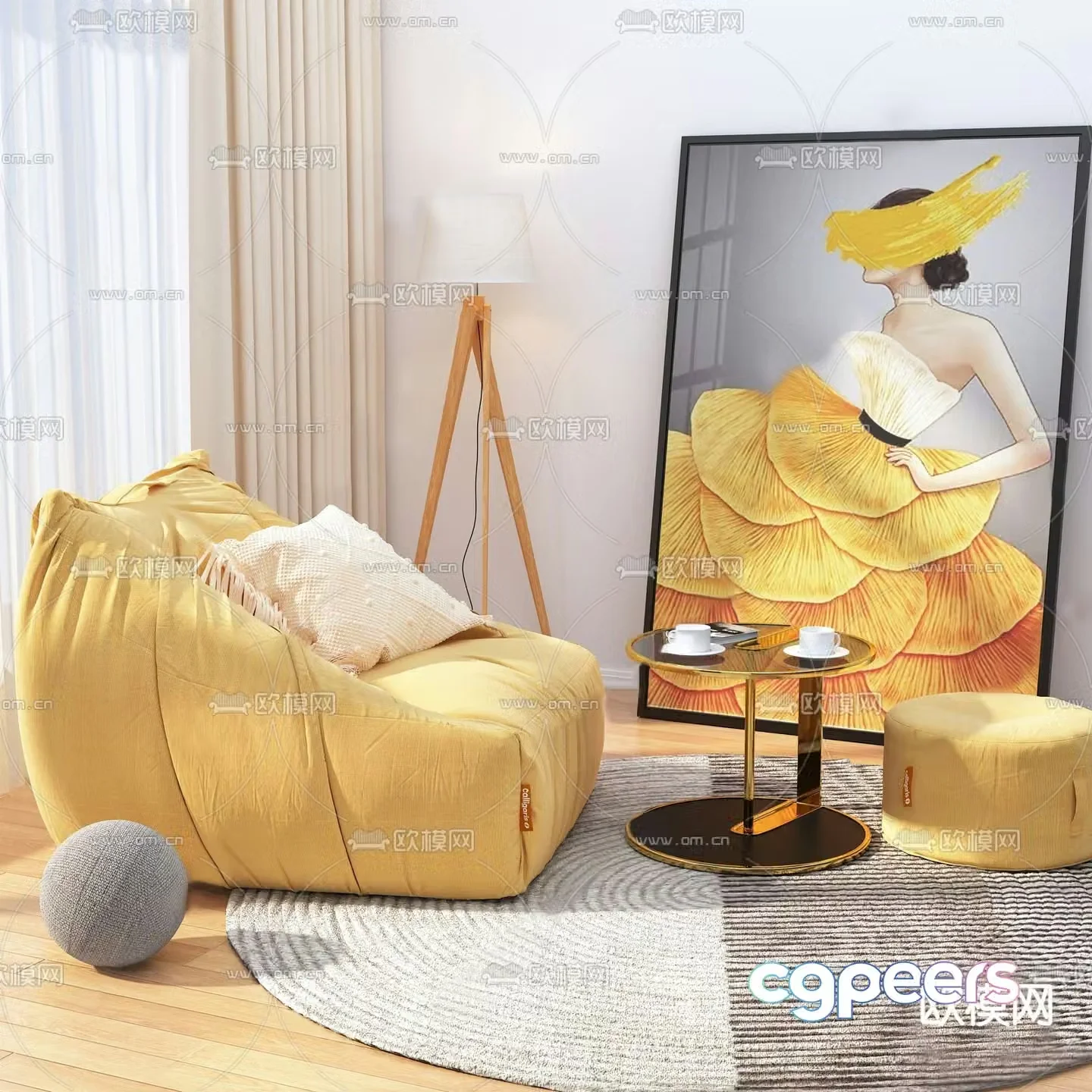 Modern fabric sofa lazy sofa 3d model