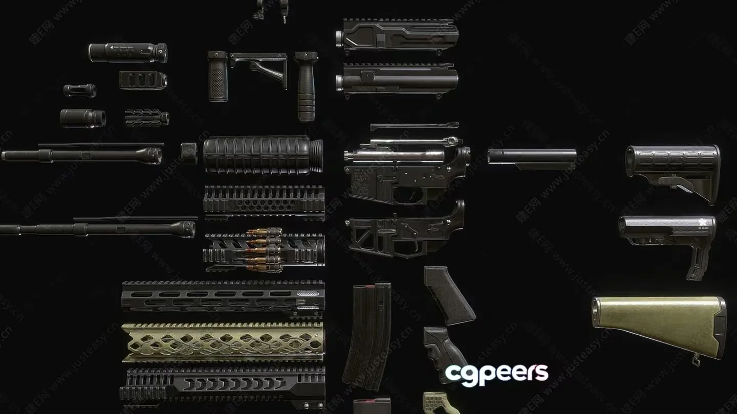 Modern Black Guns 3D Model – 15724 – VRAY Render