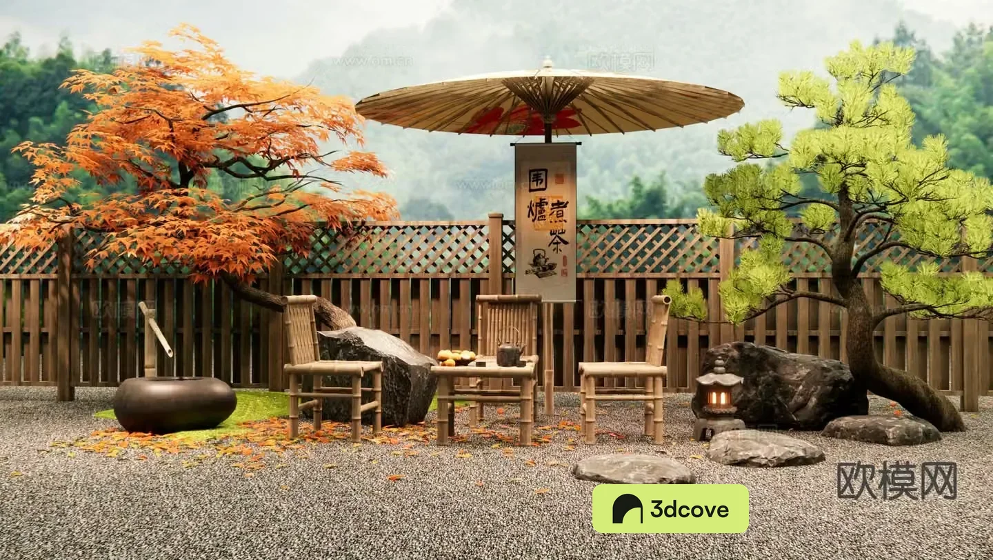 Chinese outdoor tables and chairs bamboo outdoor chairs tea making by the fire