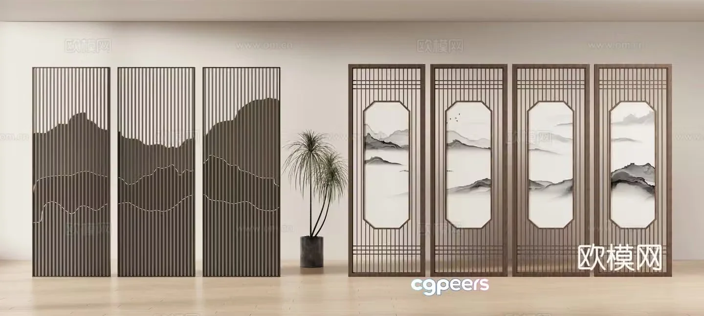 New Chinese style screen partition 3D model