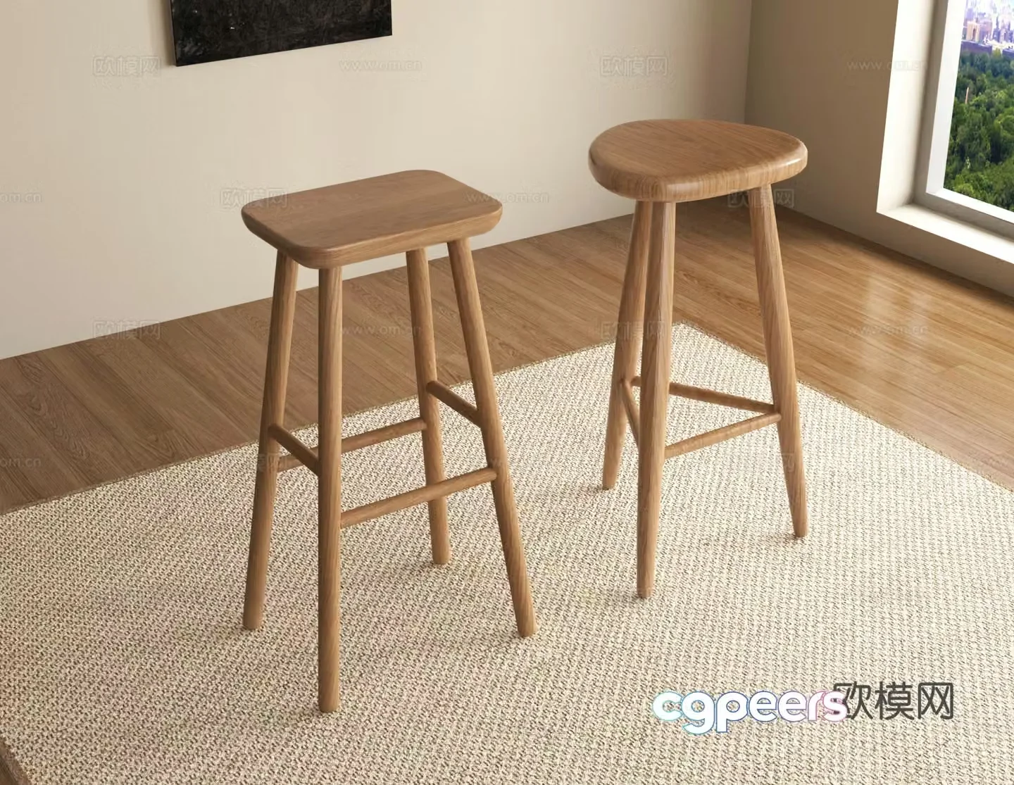 Barrel stool wooden stool bar stool 3d model