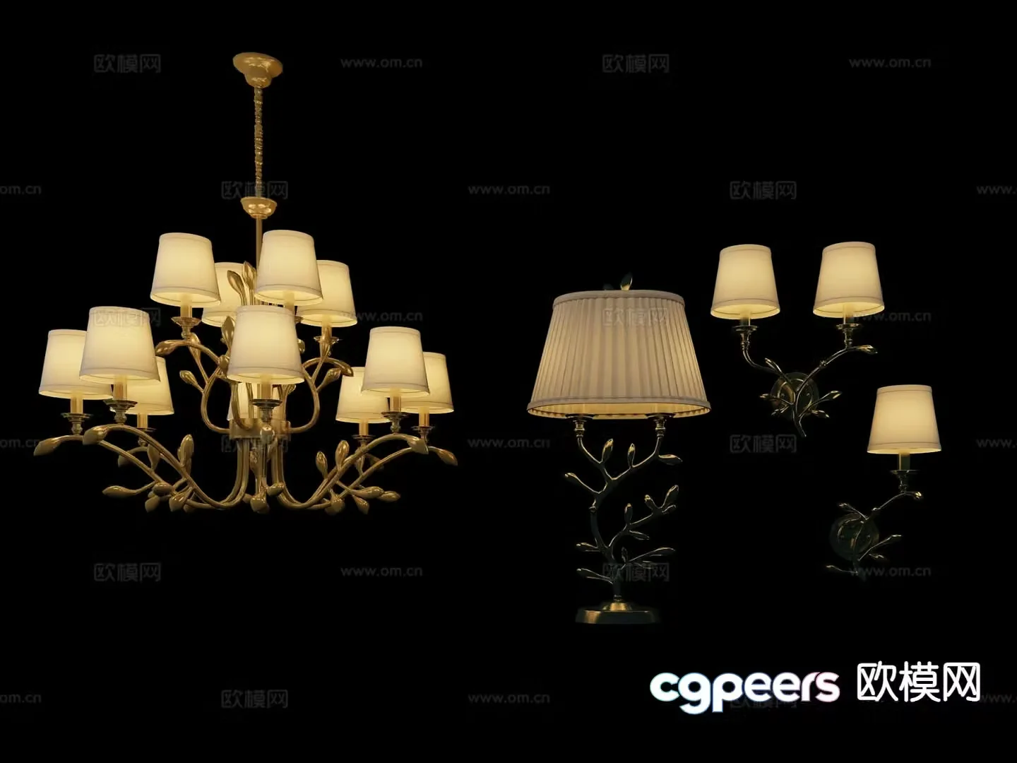 American multi-head chandelier wall lamp 3d model