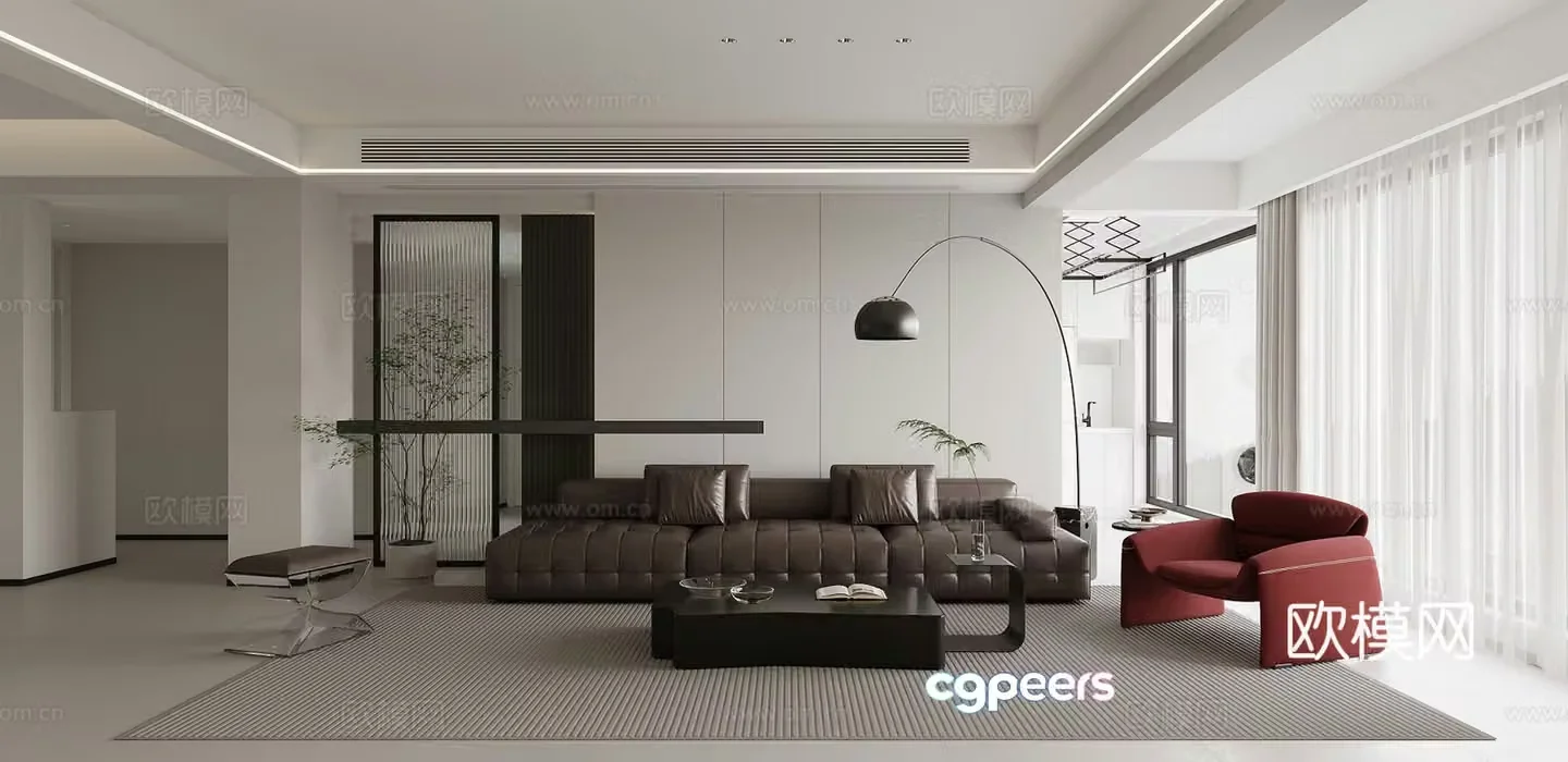 Modern simple black white and gray living room 3D model