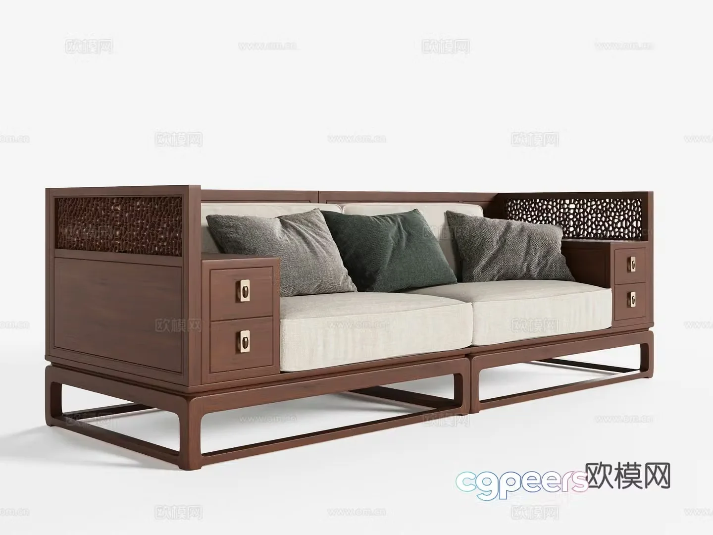 New Chinese style double sofa 3D model
