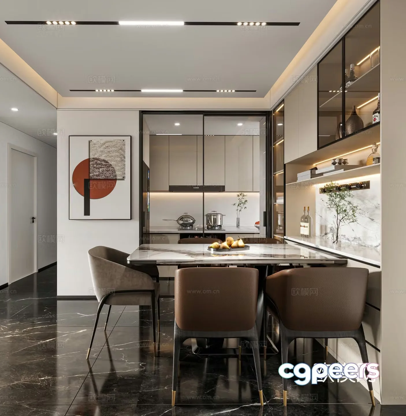 Modern light luxury restaurant 3D model