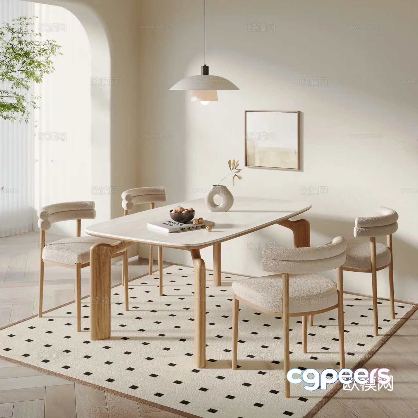 Medium style dining table and chair 3D model