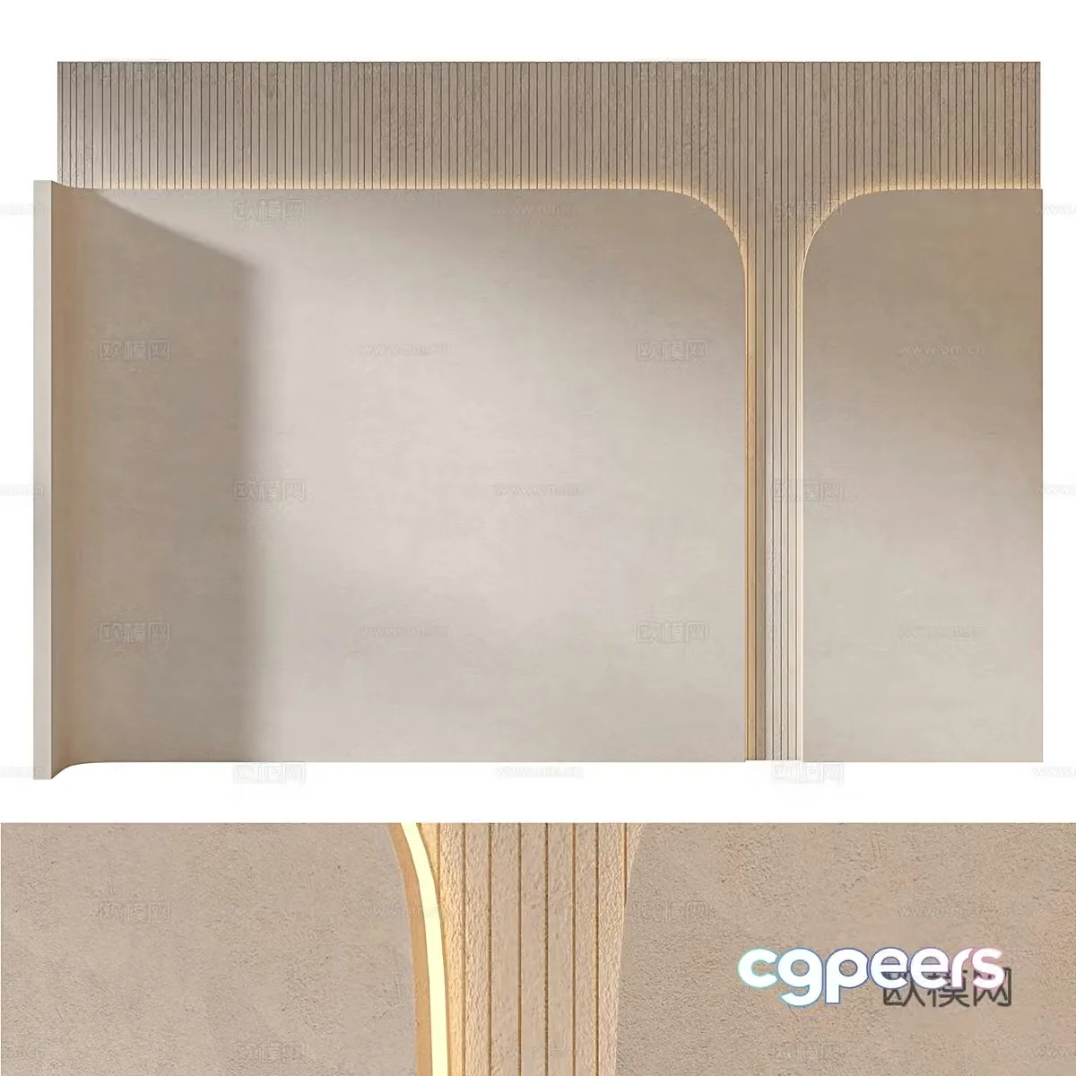 Modern creamy style bedroom background wall 3d model