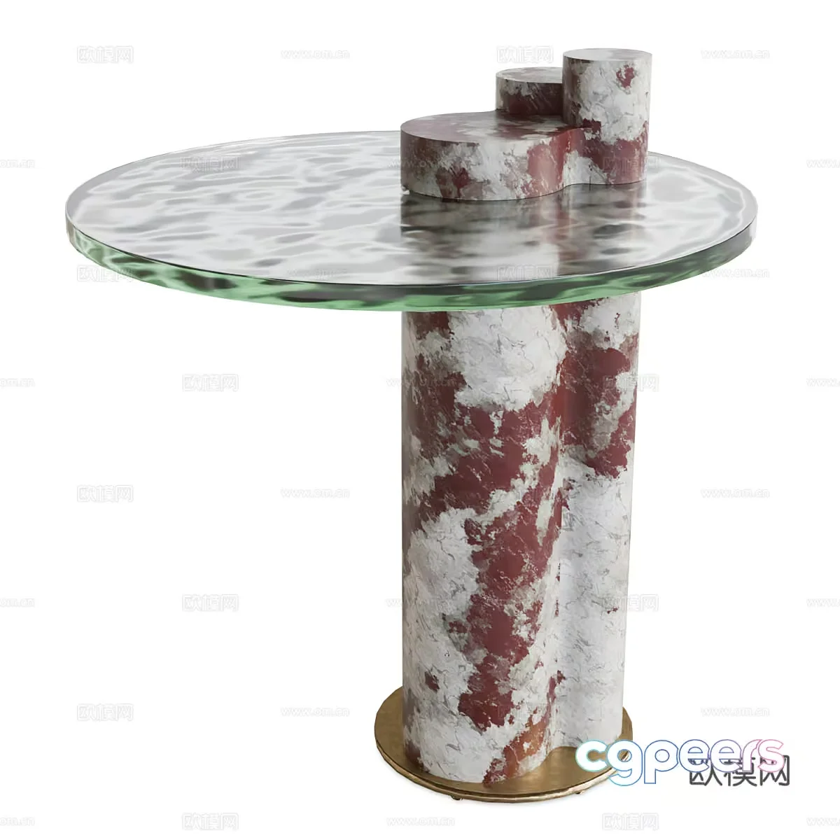 A Glass Table With A Marble Base 3D Model – 3457 – VRAY Render
