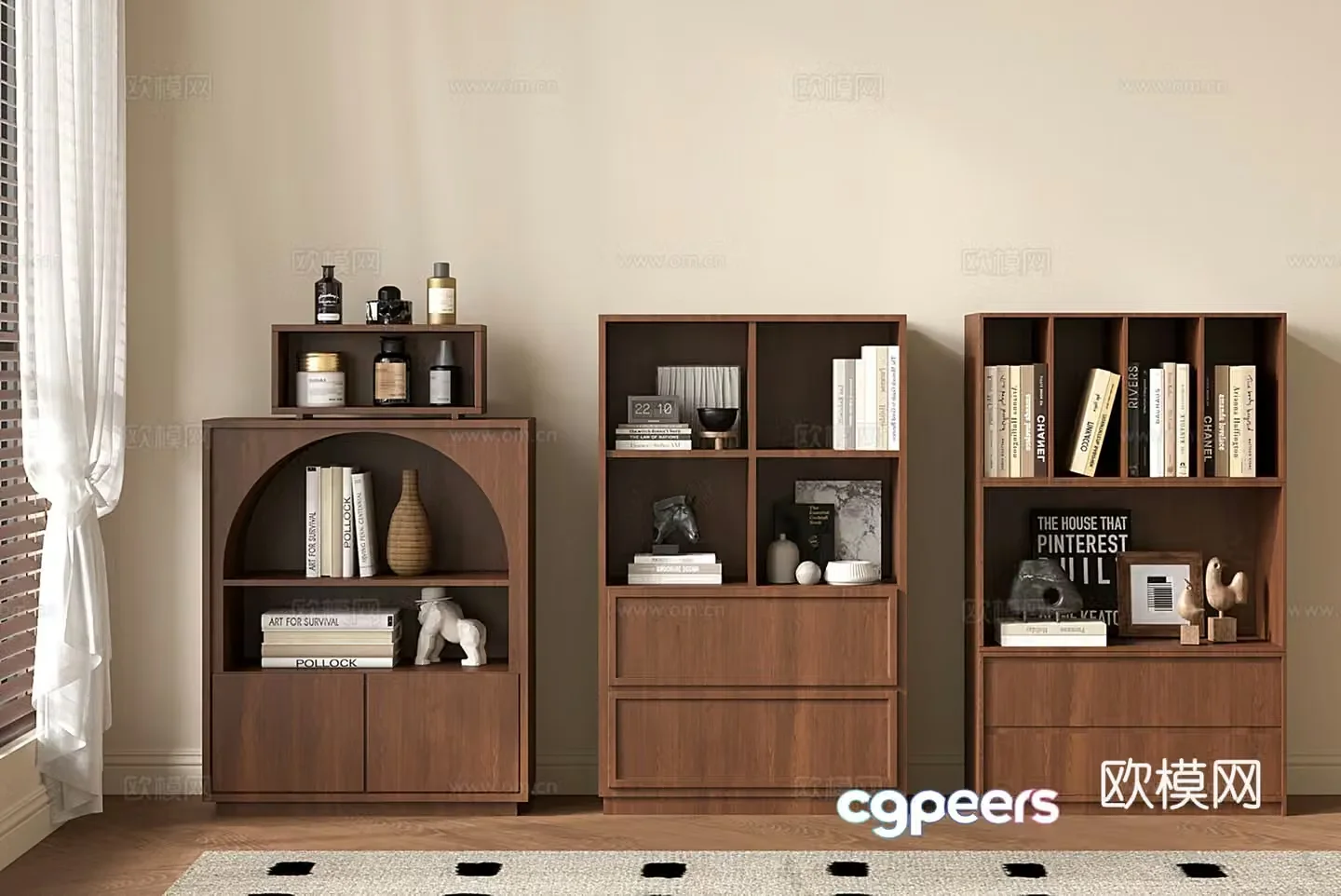 Modern medieval style floor-standing shelf low bookshelf storage cabinet storage cabinet side cabinet 3D model
