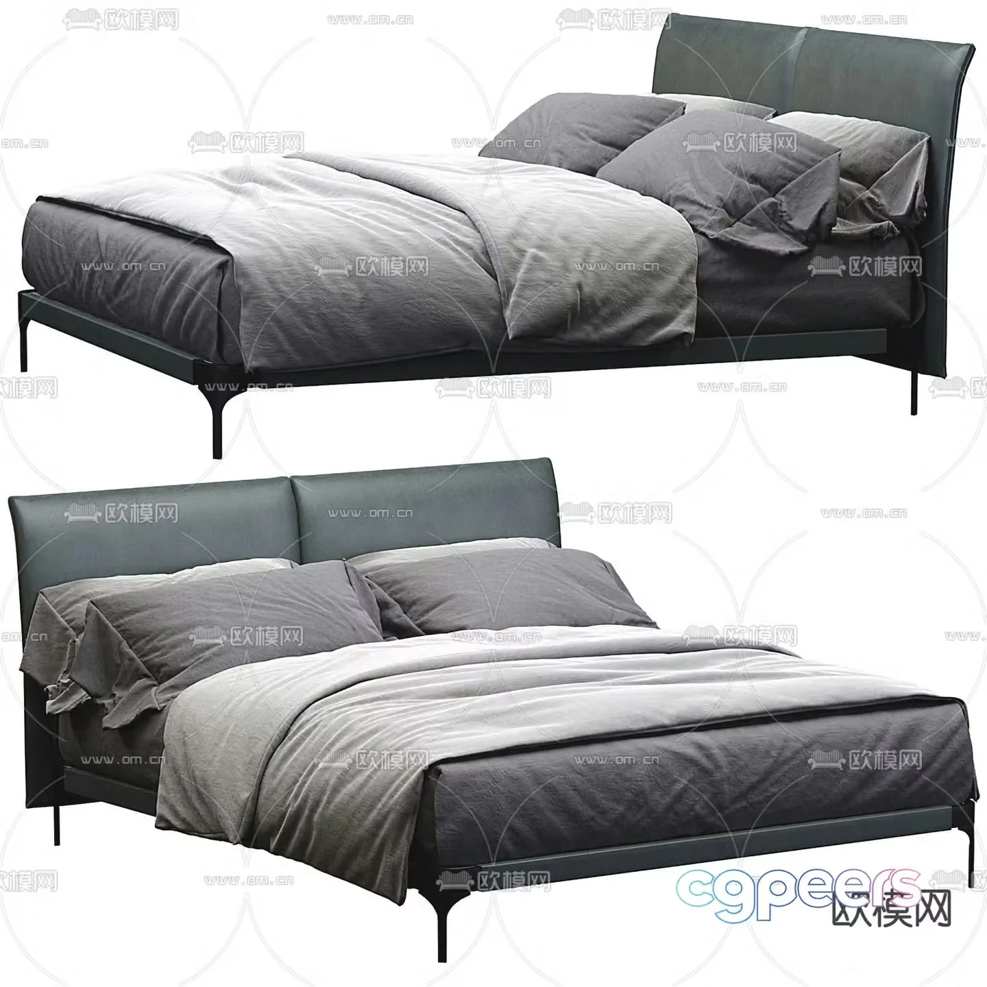 poliform modern leather double bed 3d model