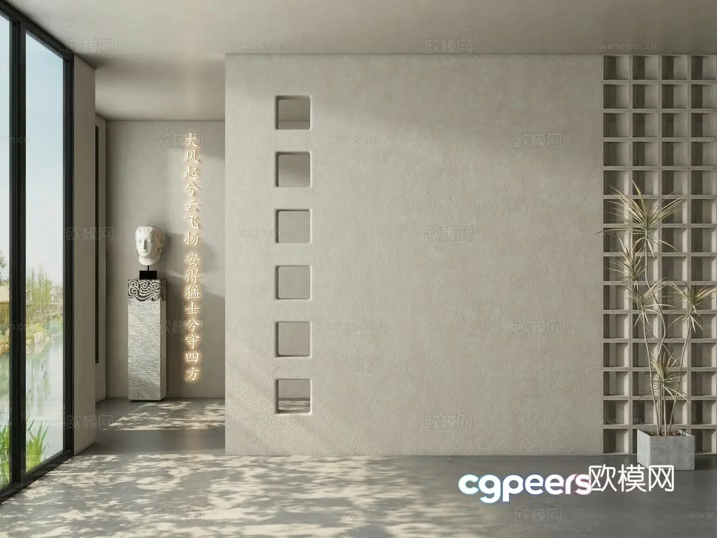 New Chinese Song style partition 3D model of entrance hall