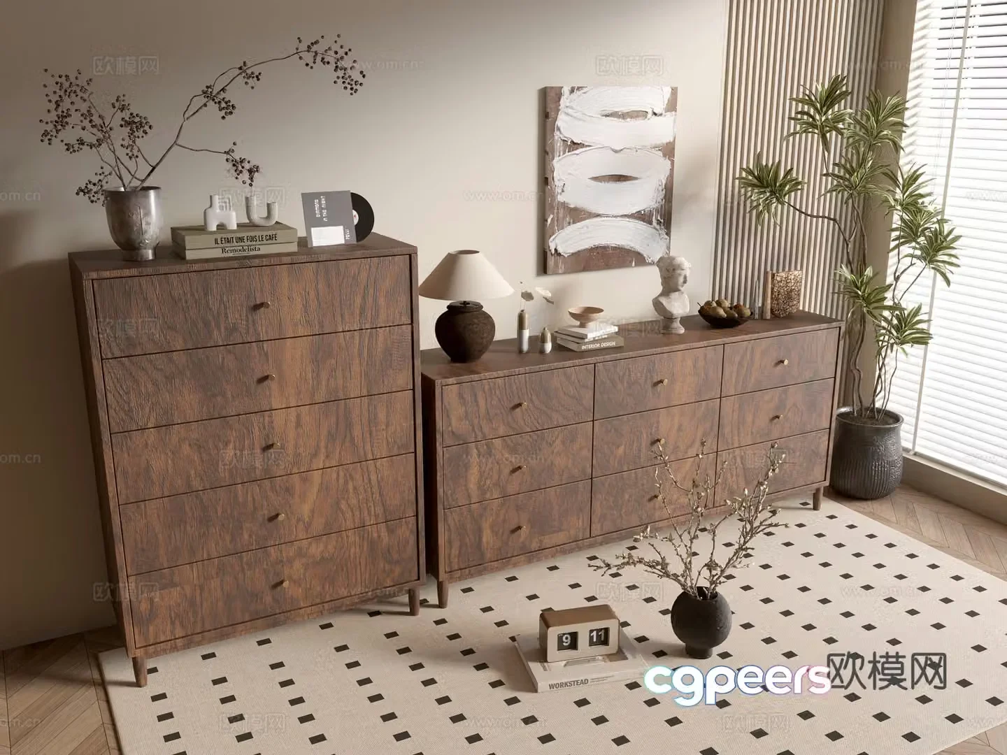 Middle-aged wood grain cabinet Wasabi Fengkou Whole cabinet Side cabinet Balcony cabinet Storage cabinet 3D model