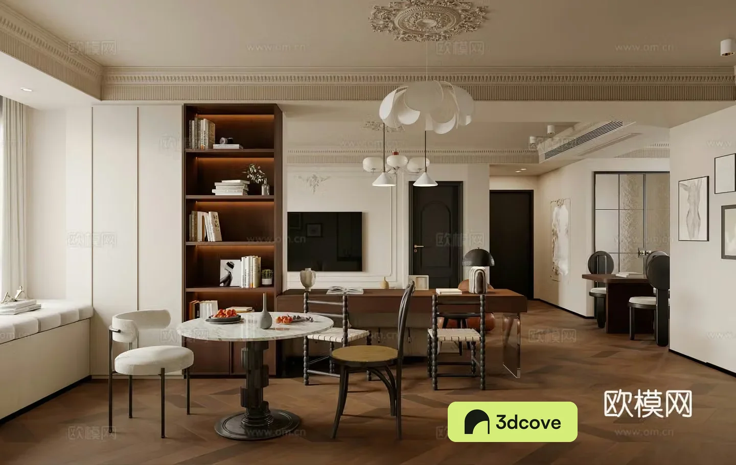 Middle style restaurant French restaurant round dining table bar desk study office 3d model