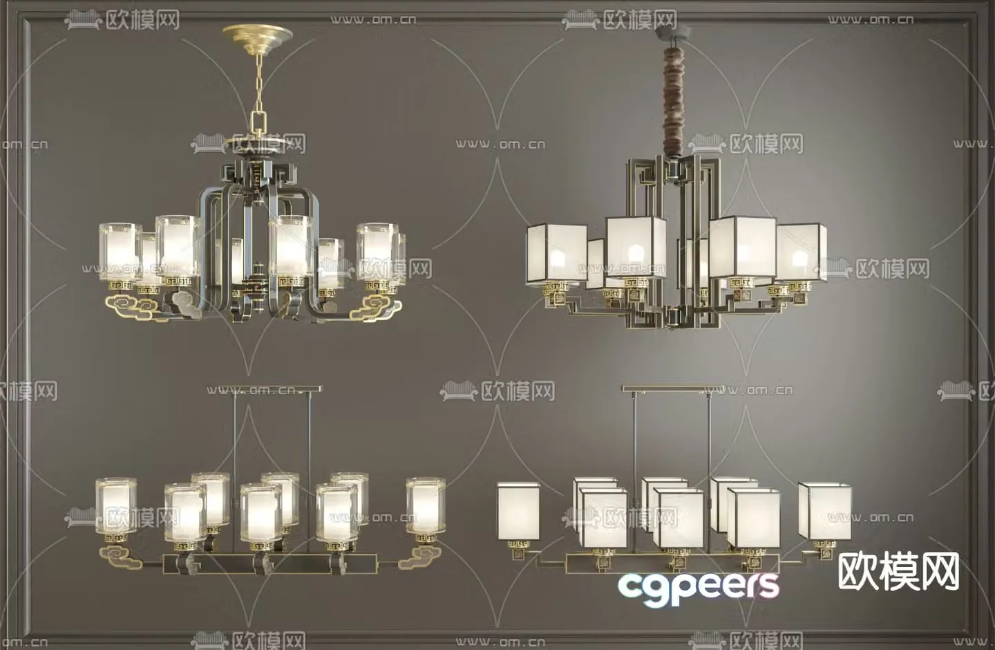 New Chinese style chandelier hall chandelier 3d model