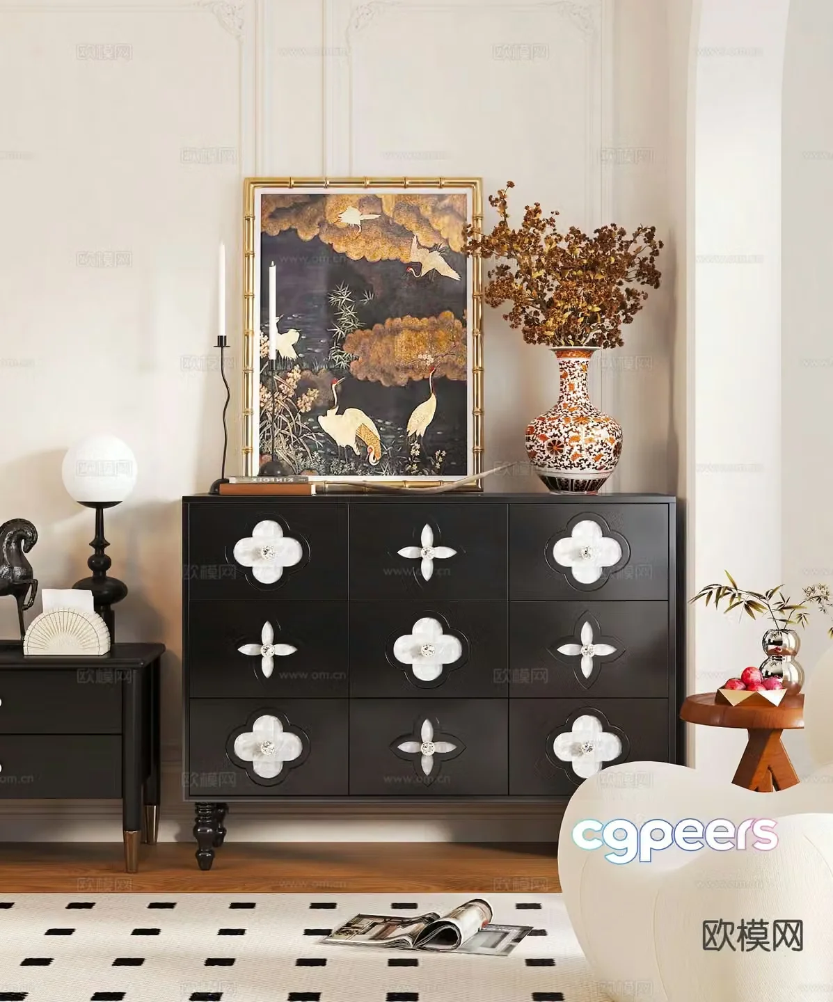 French side cabinet entrance cabinet 3d model