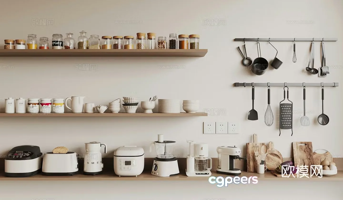 Modern kitchen supplies condiments rice cookers dishes 3D model