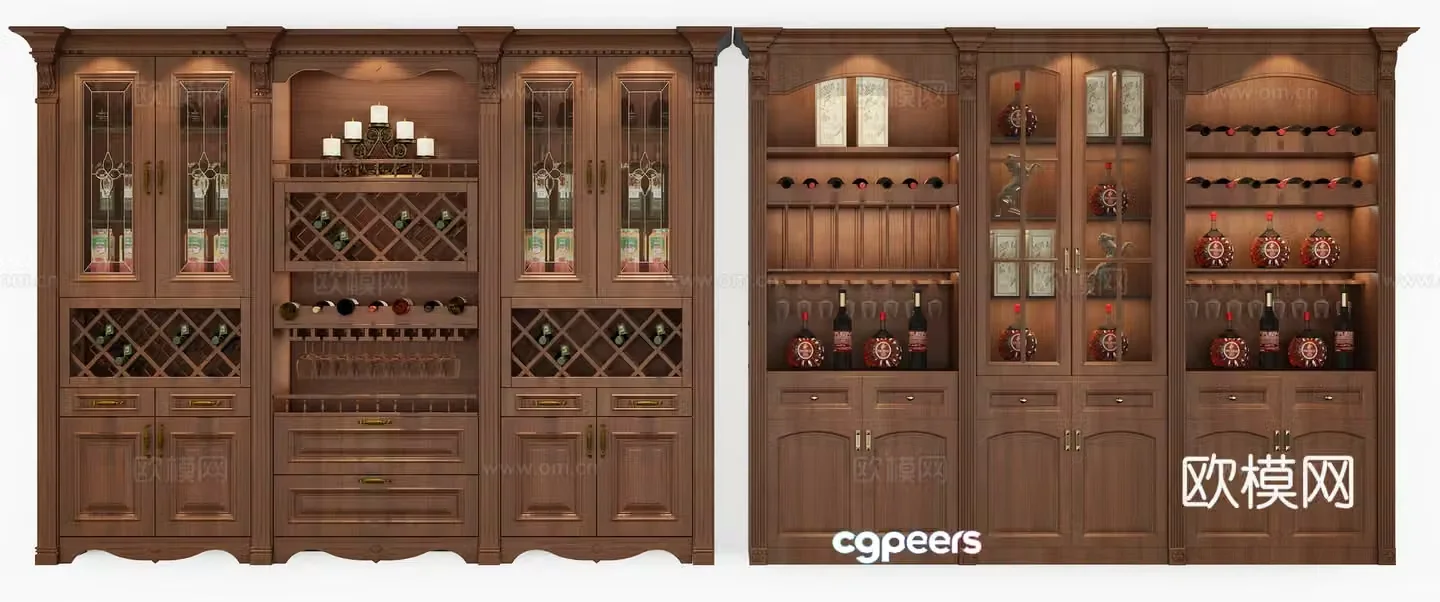European simple wine cabinet combination 3D model