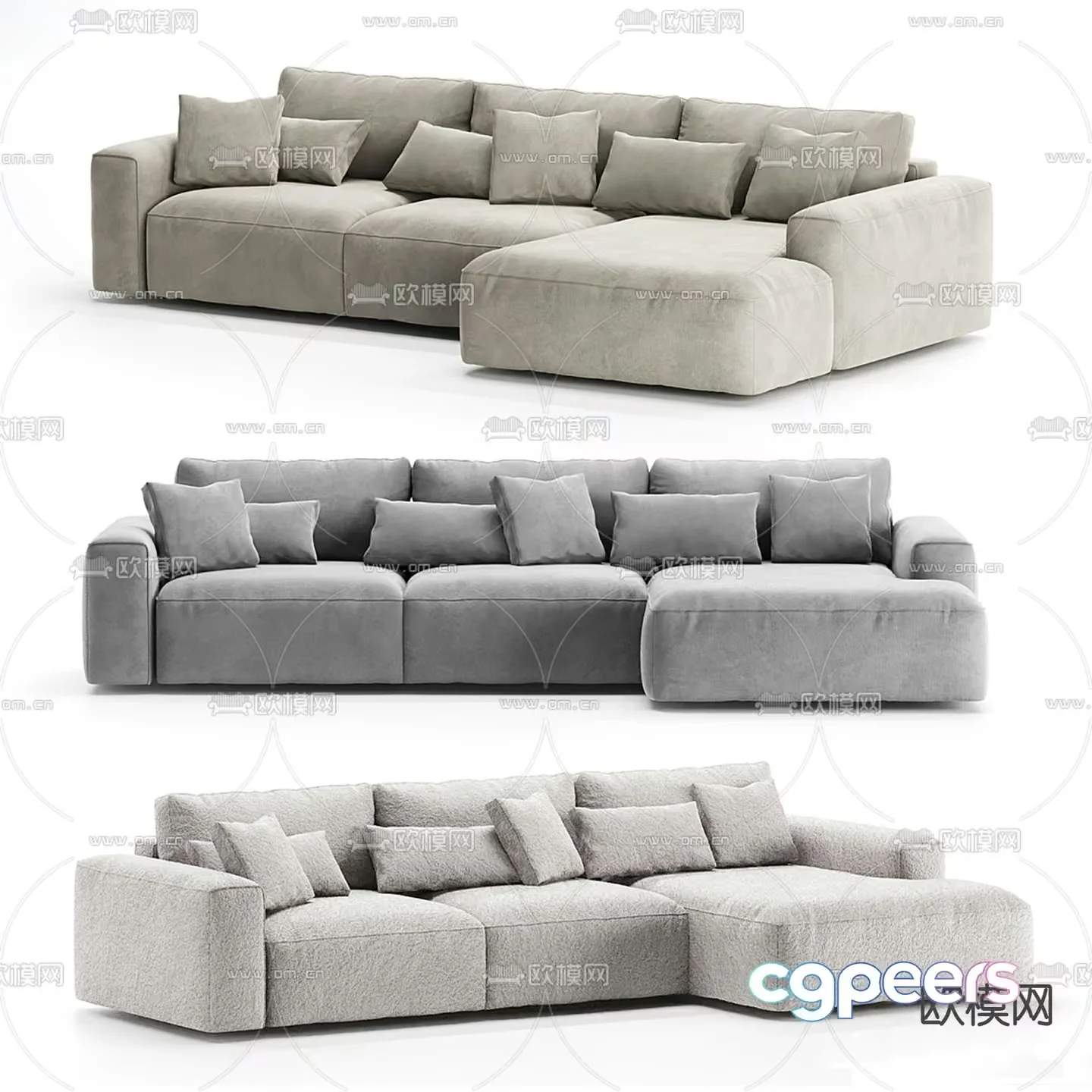 Grey Sectional Sofa 3D Model – 2566 – VRAY Render