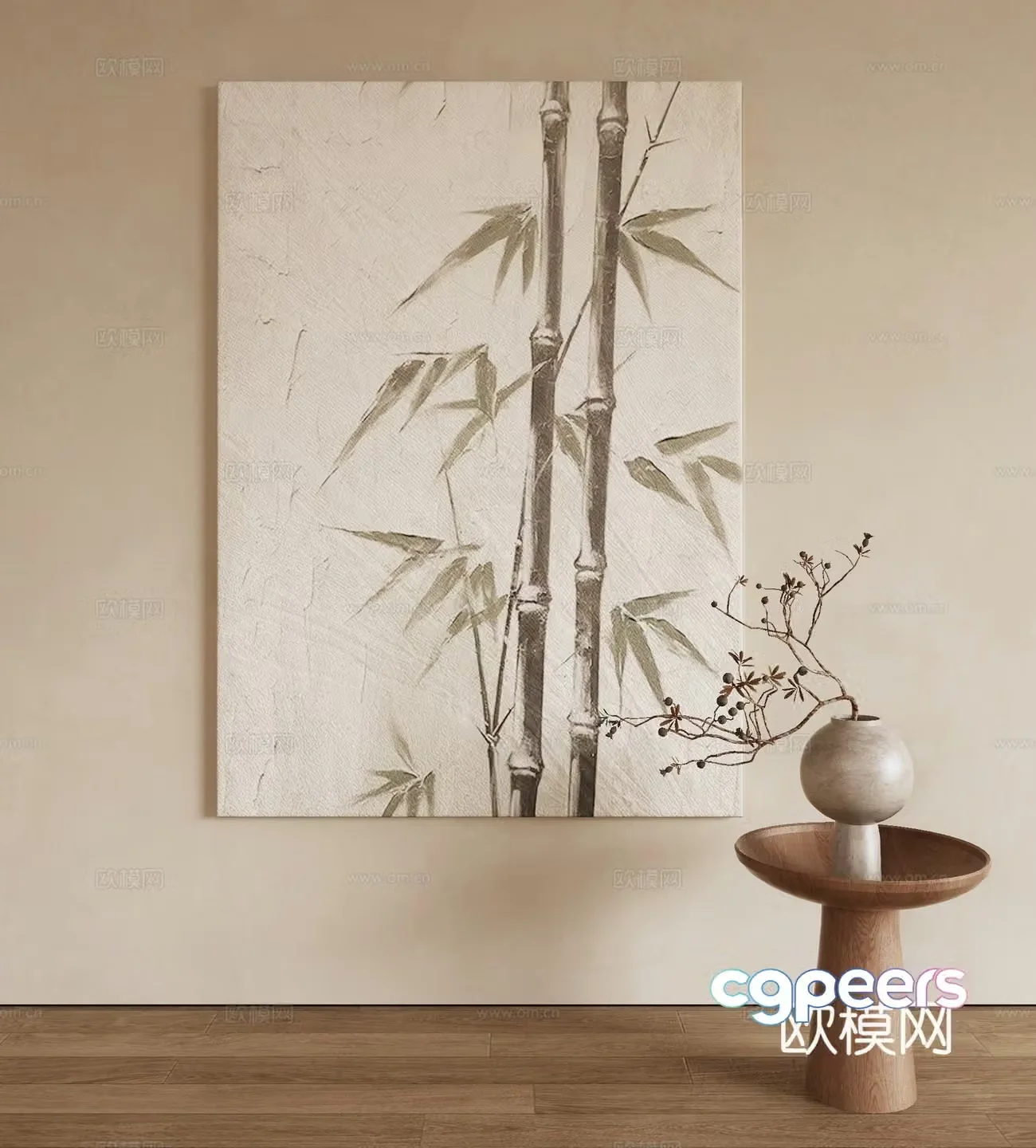 New Chinese style decorative painting bamboo hanging painting 3d model