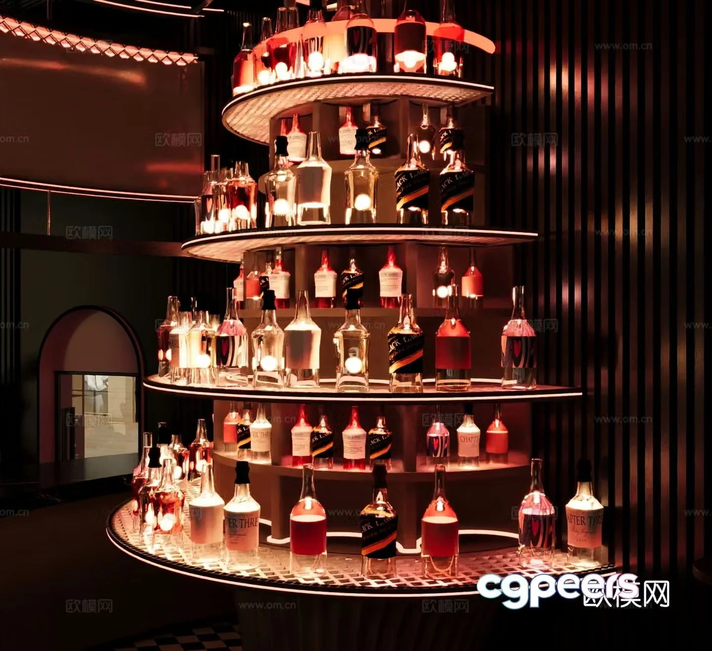 Industrial style rotating wine cabinet curved wine cabinet 3D model
