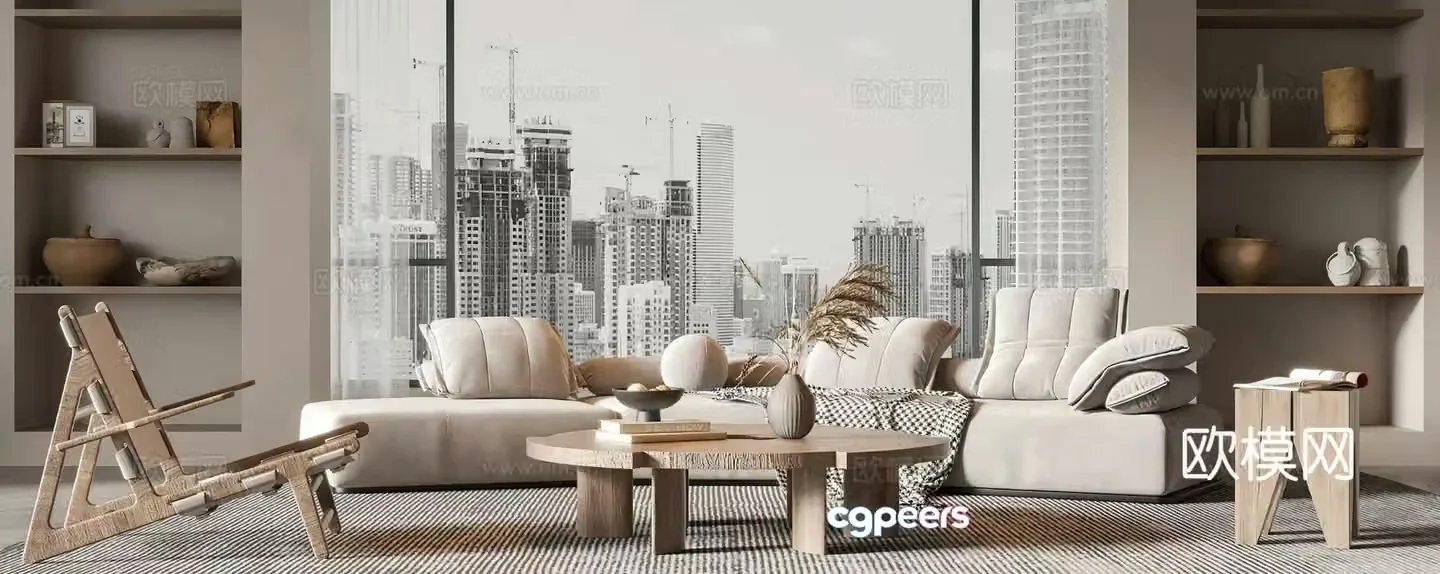 Wasabi Living Room Combination Sofa Leisure Chair Wasabi Living Restaurant Middle Style Living Room New Chinese 3D Model