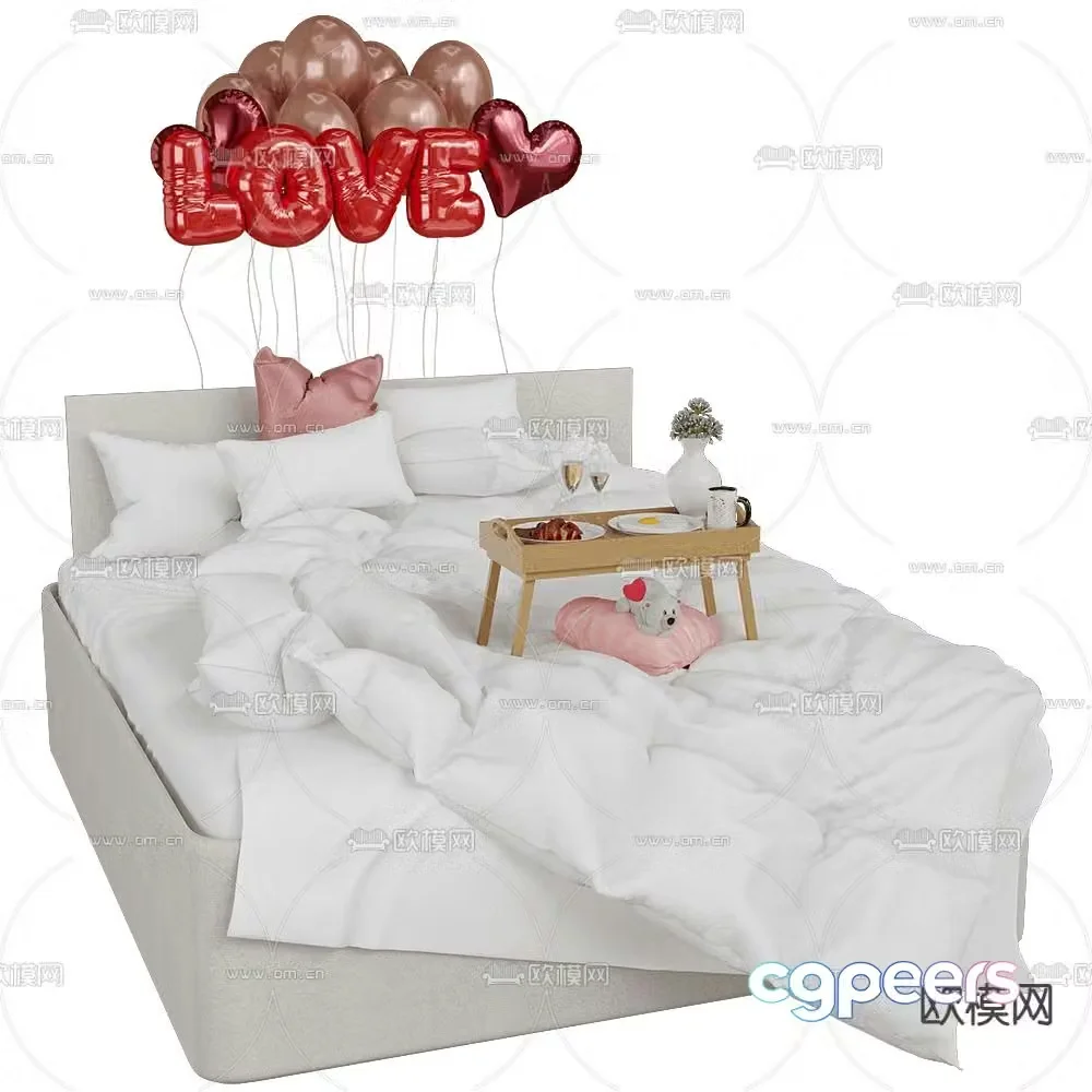 Valentine double bed 3d model