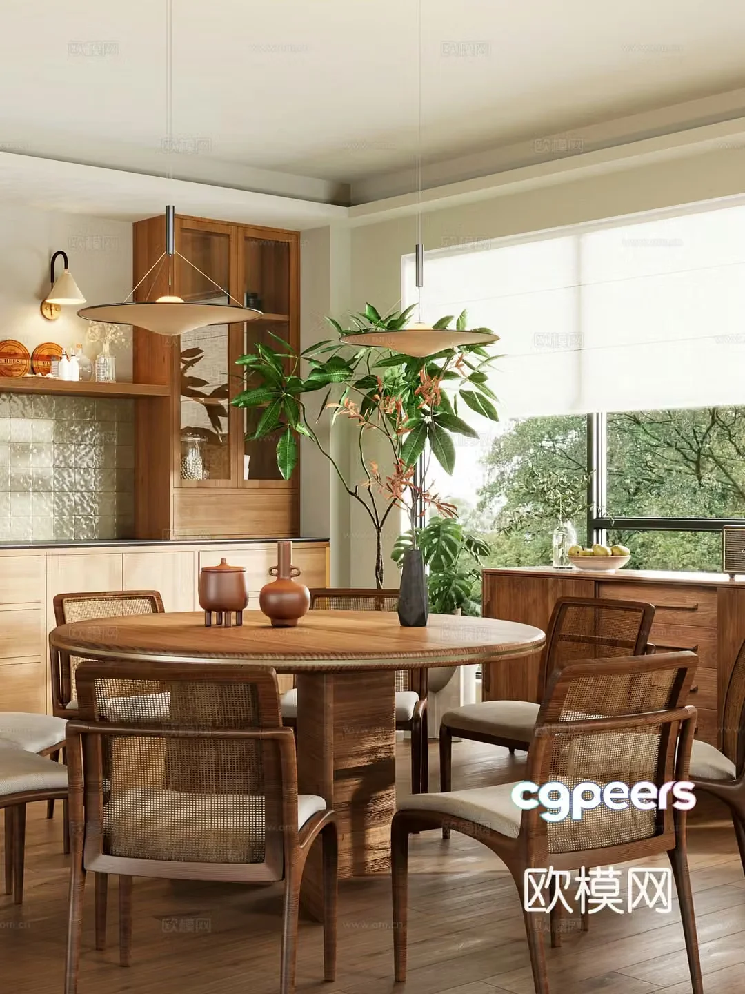 Modern log style restaurant 3d model