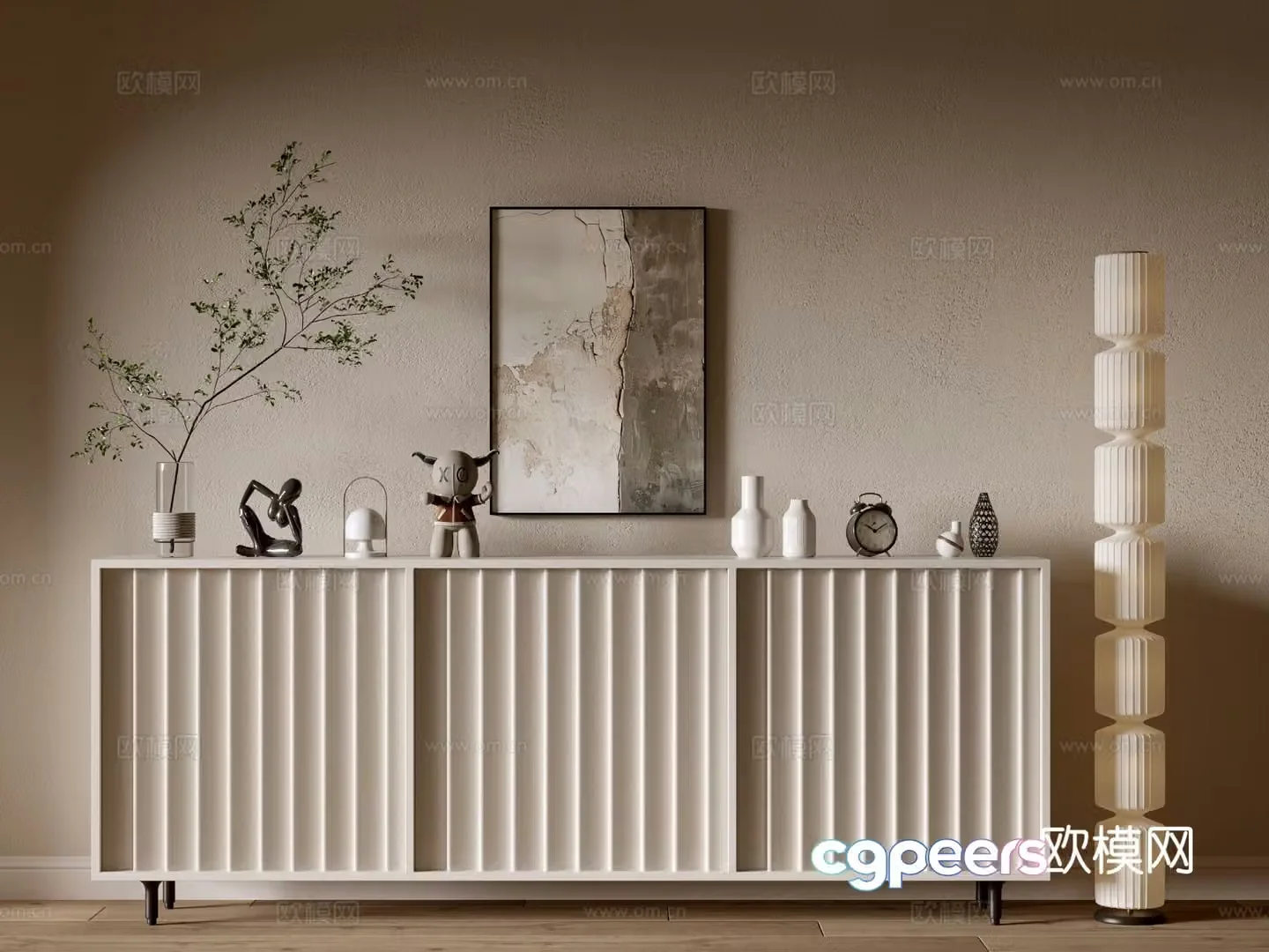 Cream style low cabinet entrance cabinet 3D model