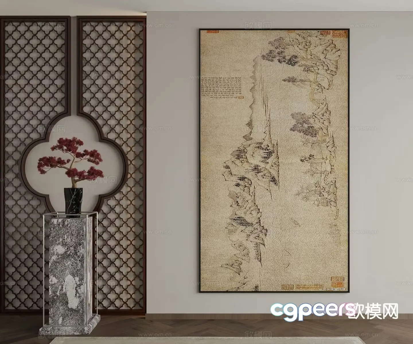 New Chinese style decorative painting art painting hanging painting 3d model