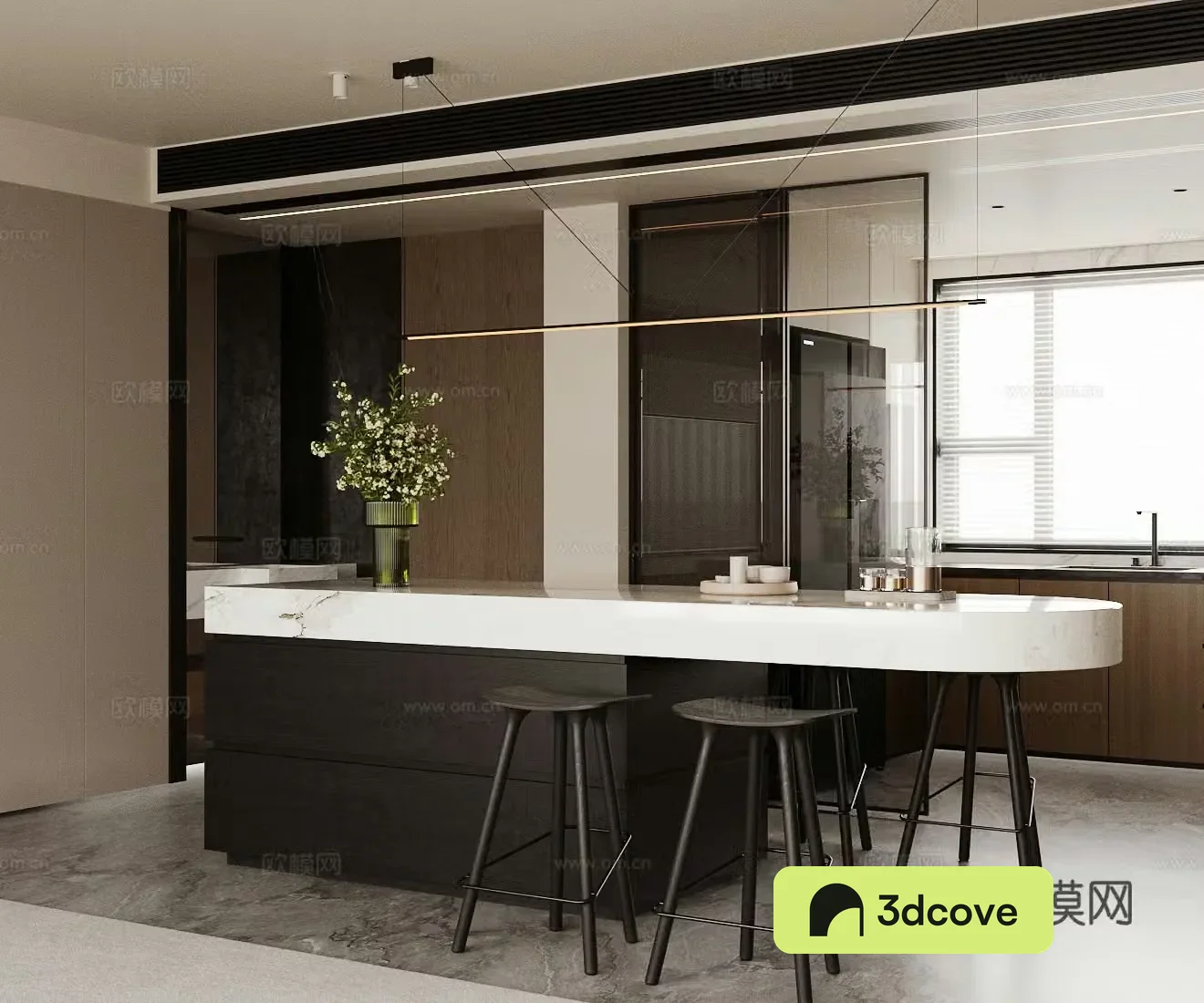 Modern home restaurant Island restaurant Marble dining table Kitchen restaurant Long table restaurant Dining chair
