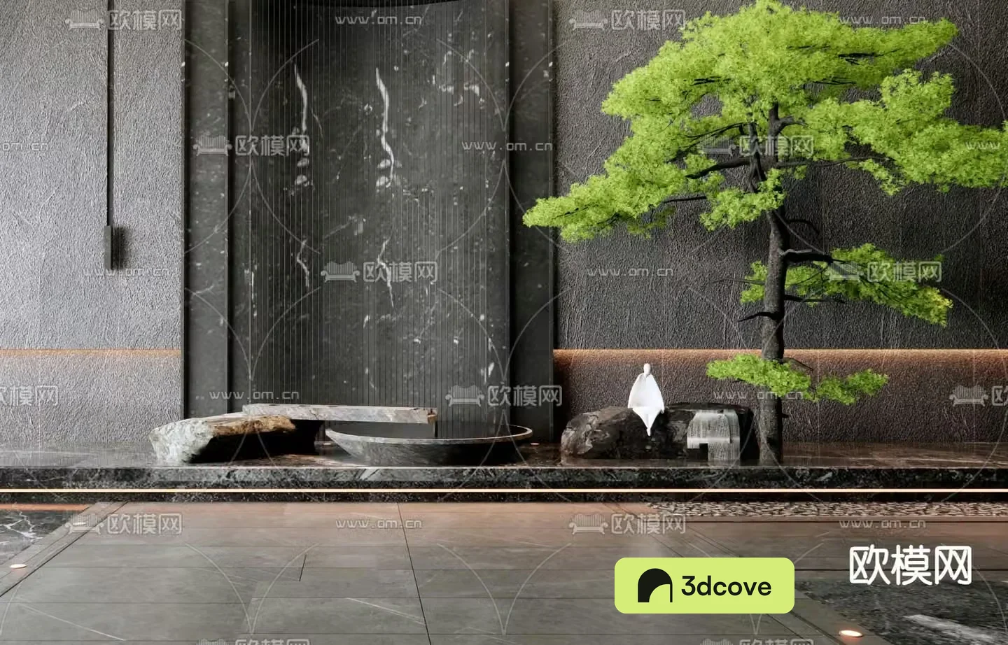 Landscape sketch landscape wall water feature flowing water stone