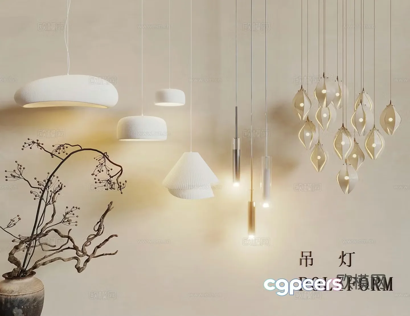Modern cream style chandelier Decorative chandelier Art chandelier Rattan chandelier Metal chandelier Bedside 3D model