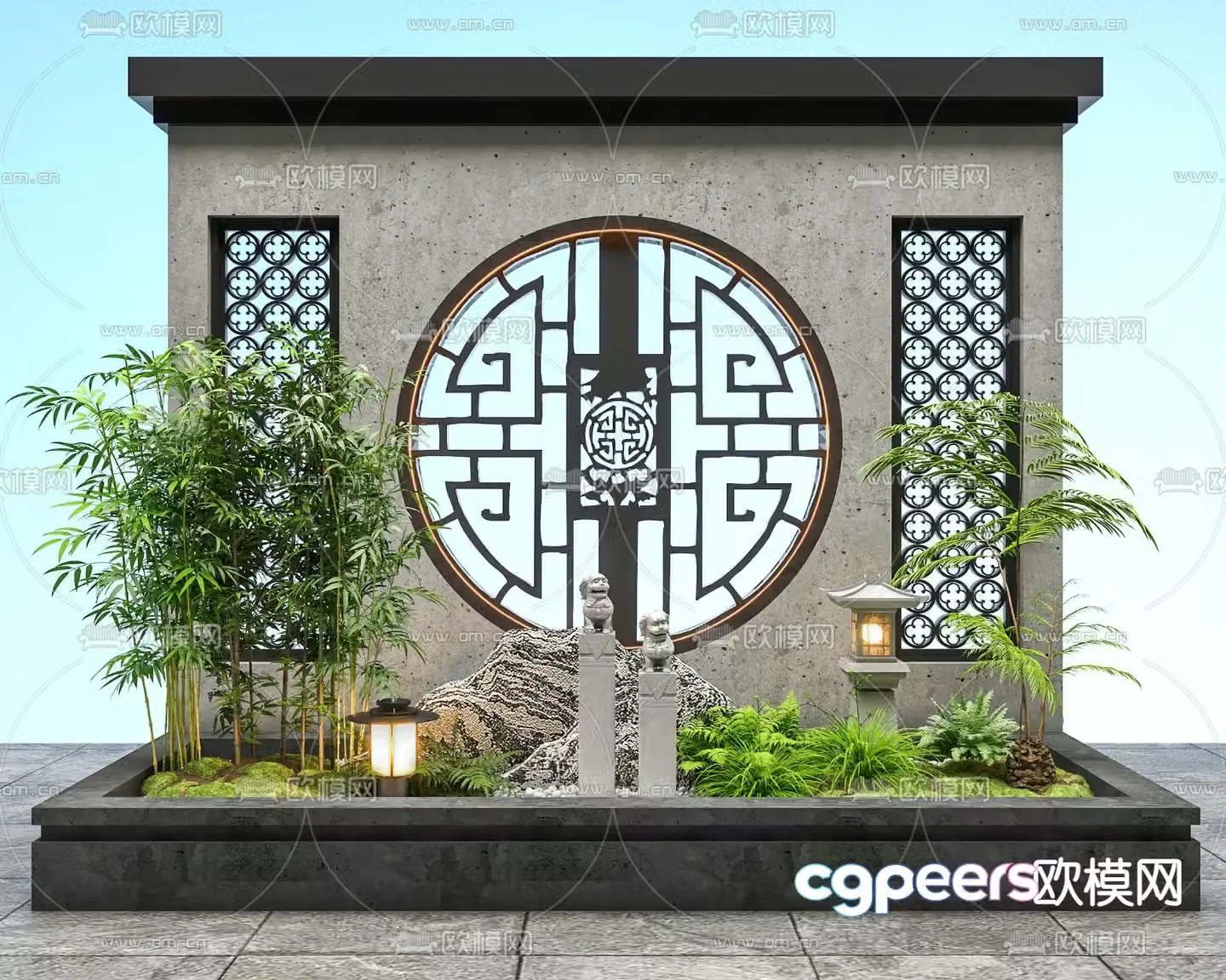 Chinese style landscape wall landscape sketch screen wall 3d model
