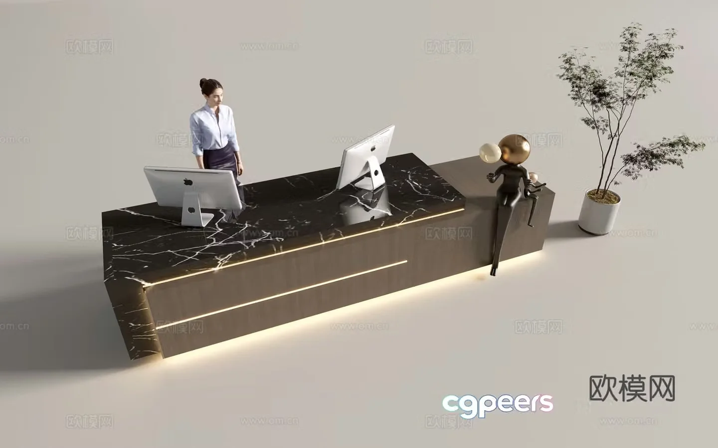 Modern company front desk reception desk service desk 3d model