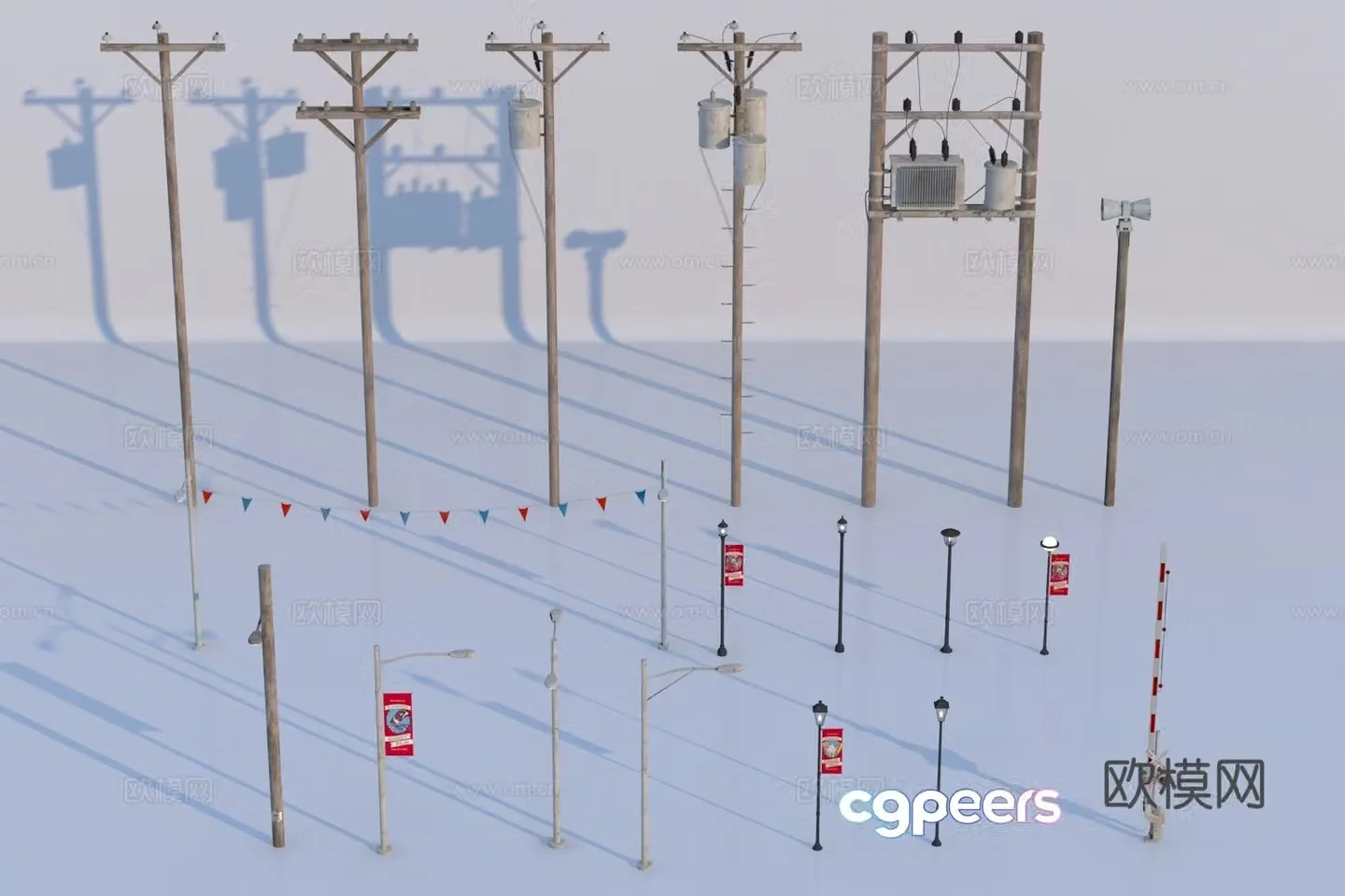 Modern town telephone pole 3d model