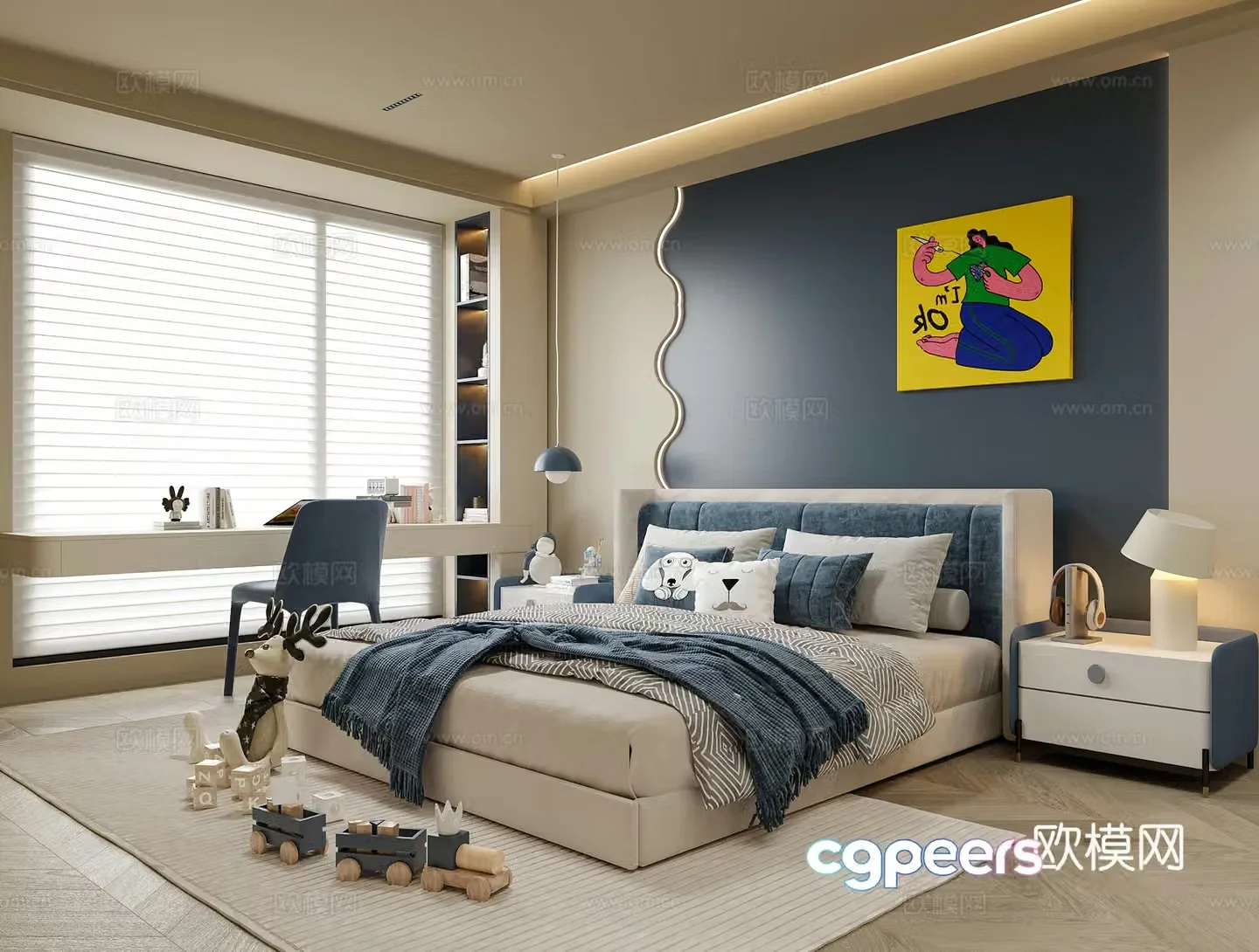Modern boy room children’s room children’s desk chair children’s bedside table 3d model
