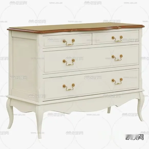 A White Dresser With Gold Handles 3D Model – 23110 – VRAY Render