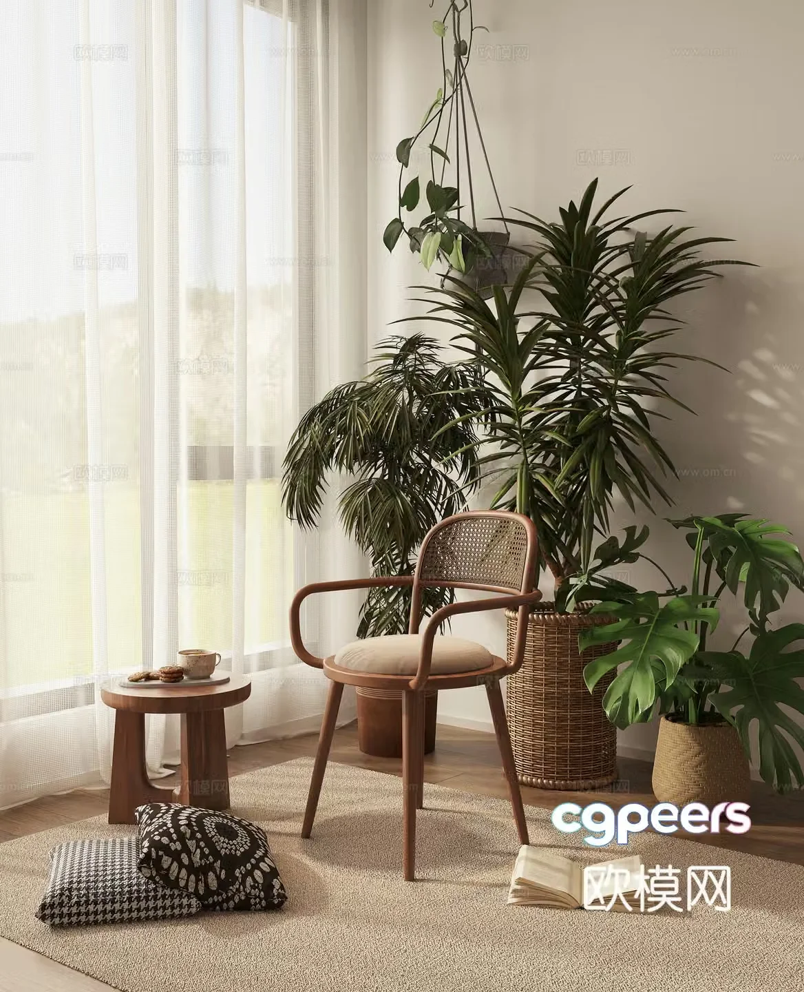 3D model of leisure chair with potted balcony
