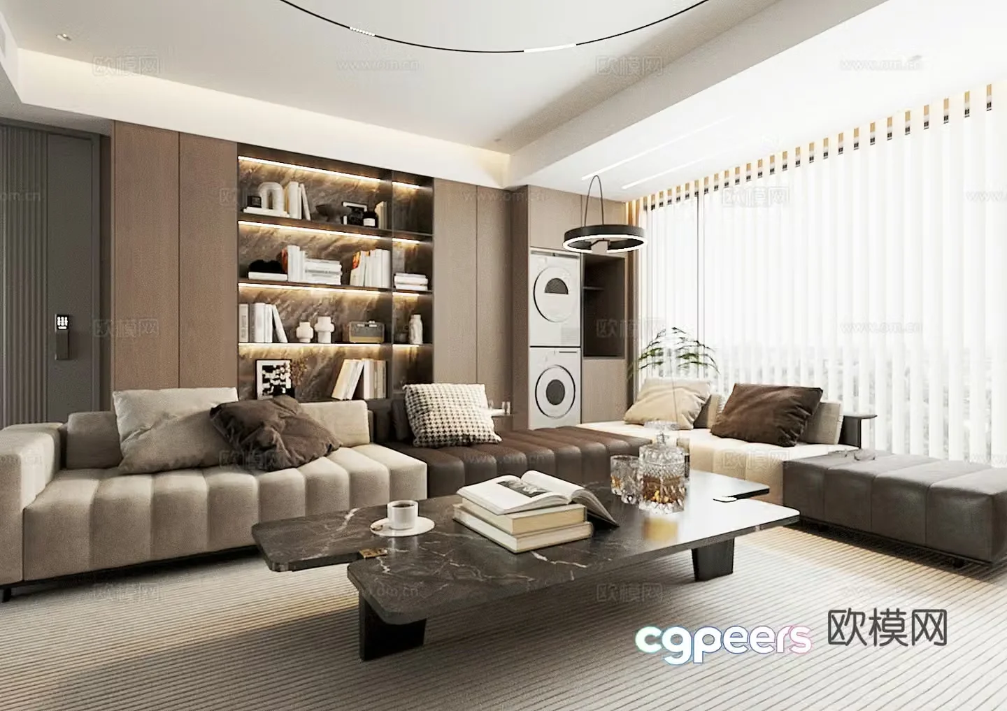 Modern light luxury home living room large apartment living room sofa coffee table combination 3D model