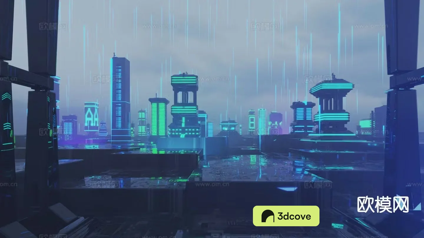 science fiction future concept circuit board particle city scene