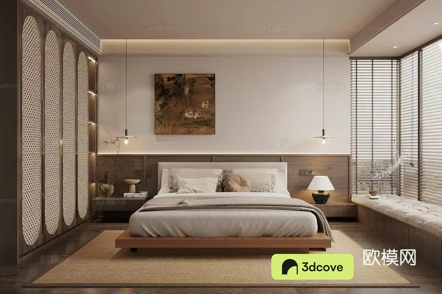 Middle style home bedroom Middle style elder room Second bedroom Middle style bedroom bed bed nightstand 3D model
