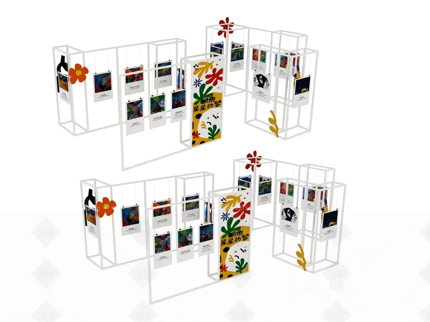 Art Display With White Frames 3D Model – 5177 – VRAY Render